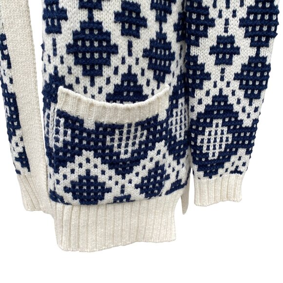 Madewell Contrast Fair Isle Cardigan Blue Open Nordic Alpaca Wool Chunky Cozy-XS - Picture 5 of 13